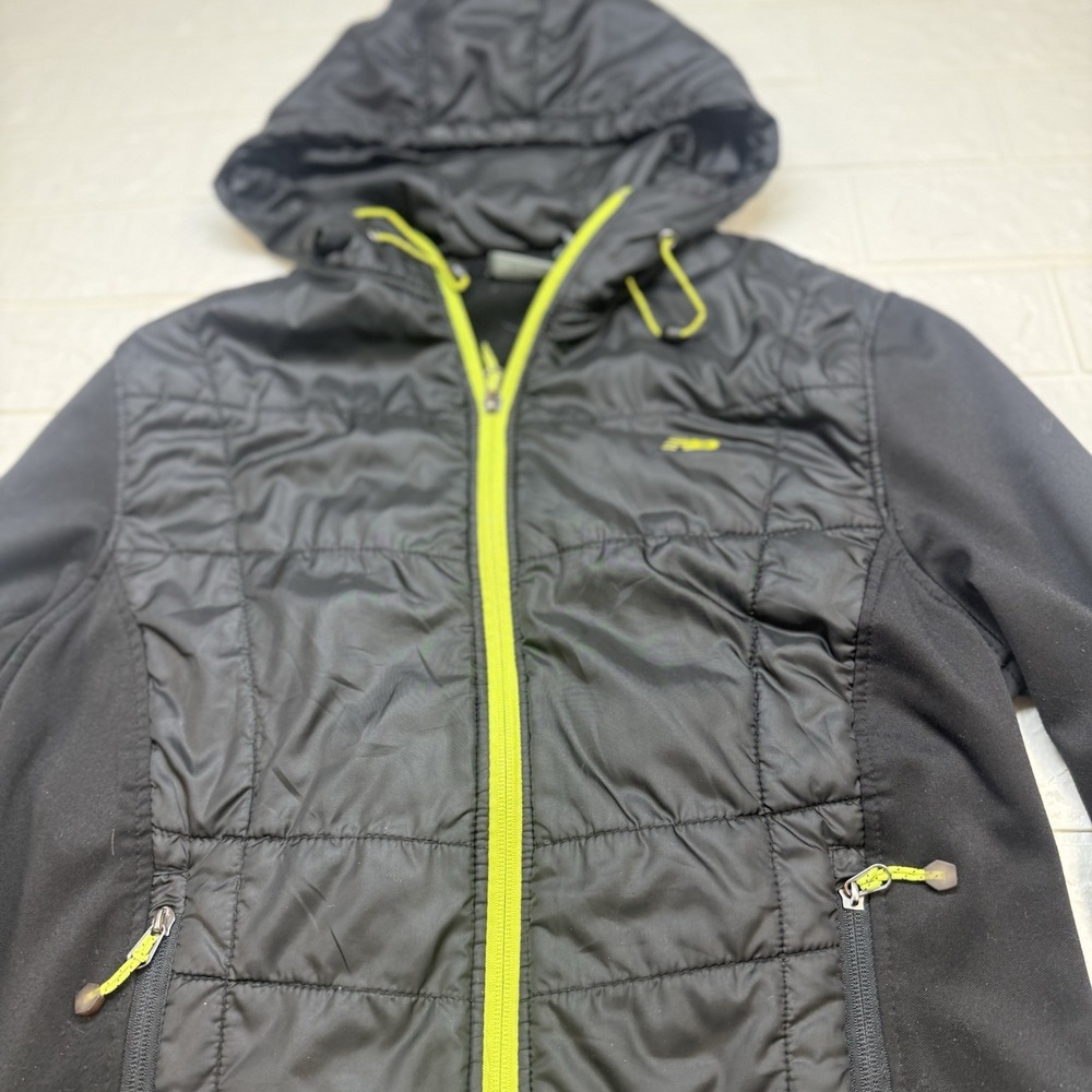 New Balance Womens Puffer Jacket Black Quilted Fleece Full Zip Hooded Size M